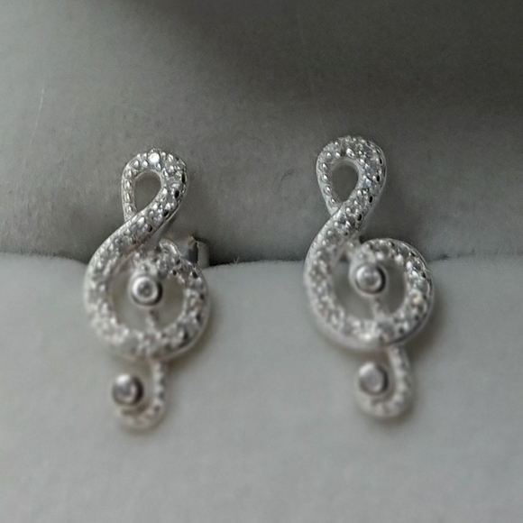 Sterling Sliver Earrings Jewelry Post stamped 925 w/ rhinestone - Picture 5 of 7